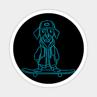 Puppy on the skateboard Blue outline Magnet